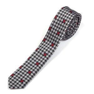 ROCK & REPUBLIC Silver Black Red Puzzle Piece Maze Skinny Men's Silk Neck Tie
